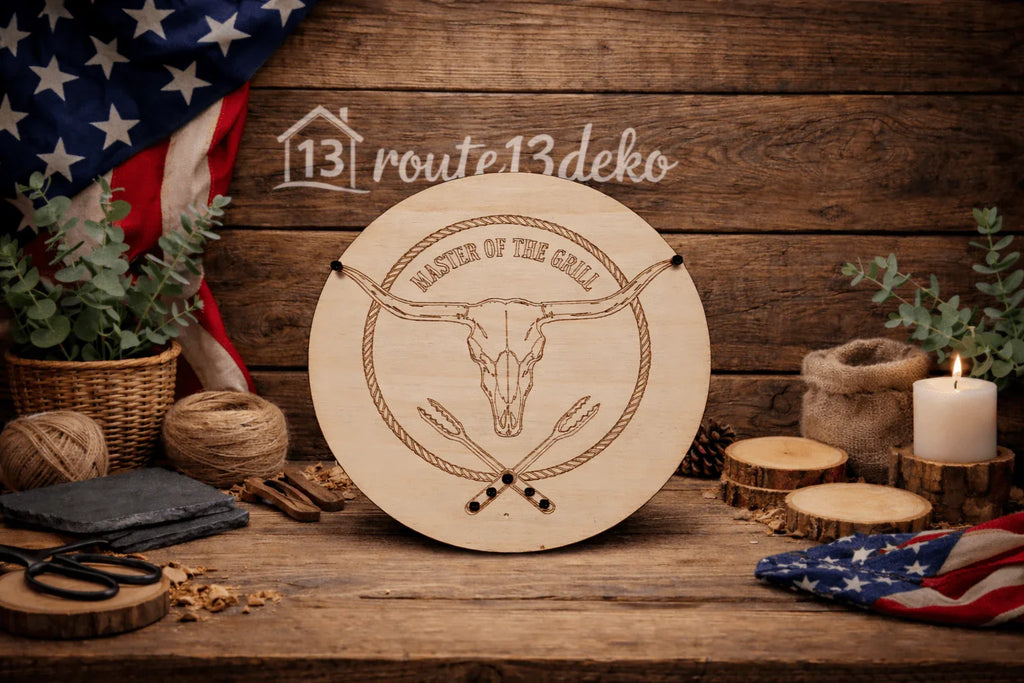 BBQ Holzschild Motiv Longhorn - route13deko