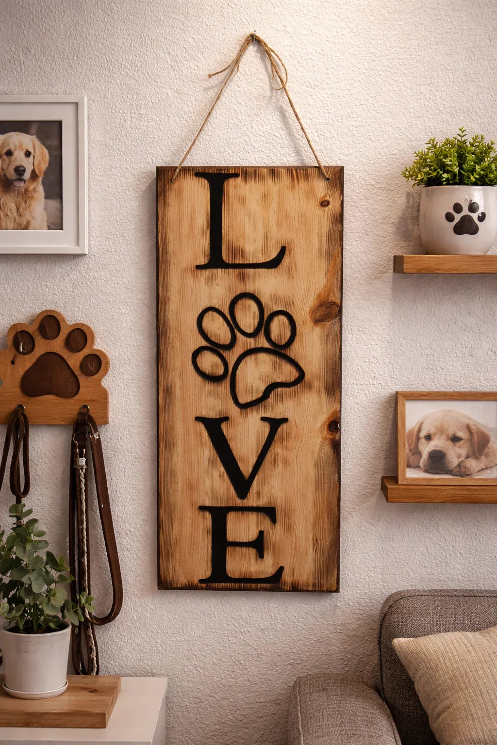 Love für Tiere gefrästes Holzschild als Deko an der Wand