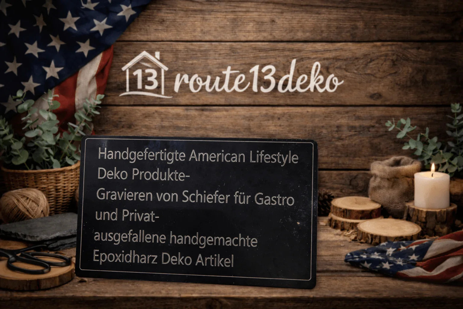 Handgefertigte Schiefer Deko, gravierte Tafel, Holz, Epoxidharz, rustikaler Hintergrund