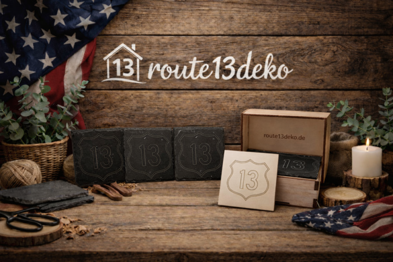 schiefer Untersetzer Route13 4er set mit Box