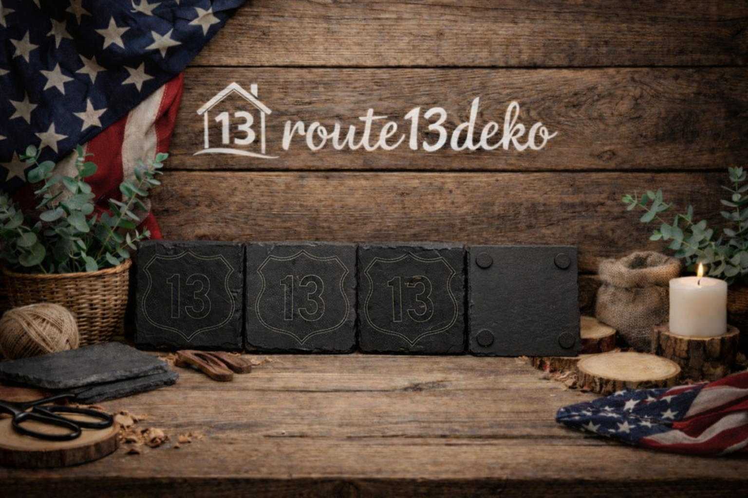 4er Set Route13 Schieferuntersetzer Rückseite mit Füßen